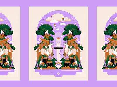 NET Sustain - Utopia animal carnival fashion flat forest hippo illustration llama nature net a porter pastel purple rabbit soft spark ar texture trees utopia vector wildlife