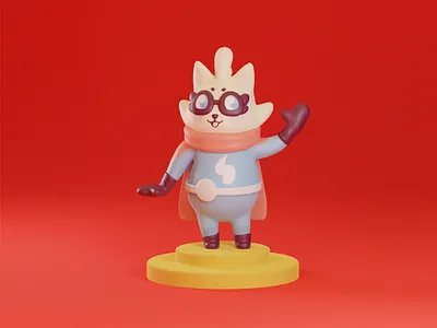 Cahto 3d 3dmodel blender blue cat cute hero red superhero