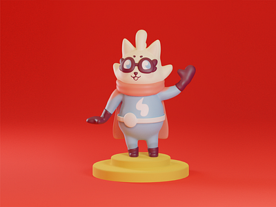 Cahto 3d 3dmodel blender blue cat cute hero red superhero