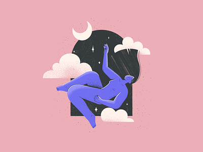 Sweet dreams character character design clouds design digitalart dream flat illustration moon night photoshop pink procreate sky sleep stars textures woman