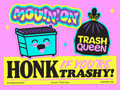 Breafkast Sticker Pack cute dumpster fun garbage illustration lettering pink sticker stickers trash