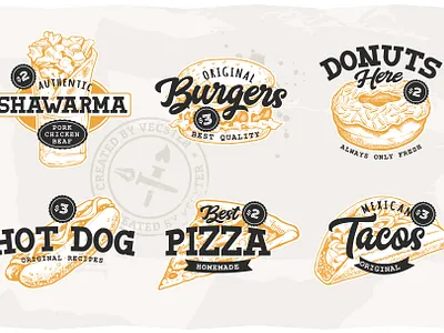 Street Food Retro Emblems art branding design emblem food graphic design illustration logo street food vecster vector