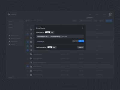 Browsr - File browser access browser browsing dark dark mode design developer developers file files folder list manage navigation share sharing tool ui user ux