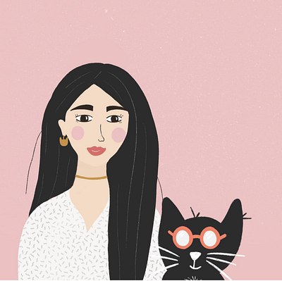 Meaty and Mae black cat cat cat illustration cool cat feminine girl illustration illustration portrait illustration