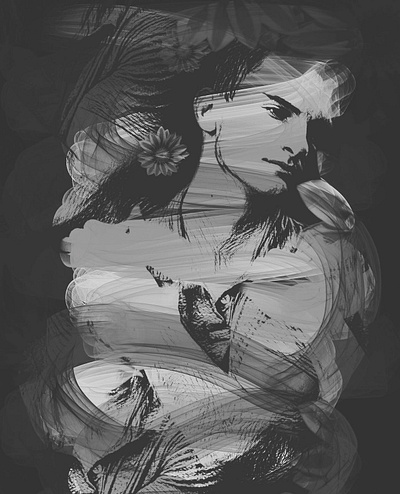 Decision abstract applepencil blackandwhite bw digitalportrait flowers illustration ipad portrait procreate