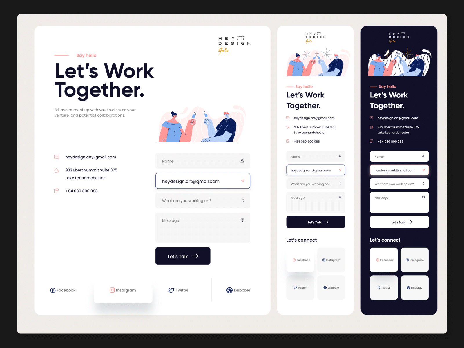 Animated Contact Page For Web and Mobile Version animated animation contact minimalist mobile motion graphics page layout ui website design