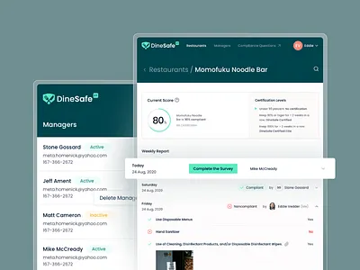 DineSafe Website and Dashboard covid dashboard desig dine food green logo profile ratings restaurant safe shield