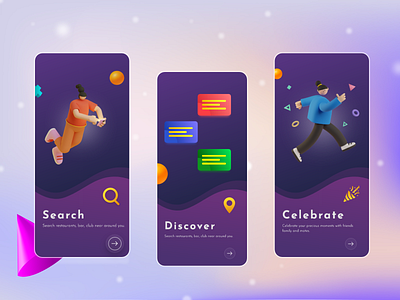 Check in app splash screens 3d app design dark theme gradient mobileapp onboarding onboarding screens onboarding ui splashscreen ui