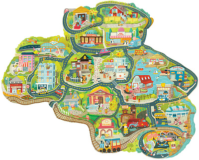 Dream City – Enormous fantasy city illustration for 5-puzzle set childrens book illustration childrens books childrens illustration illustratedmap illustration kidlitart kids books maps whimsical