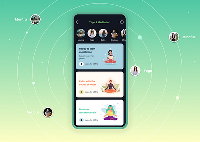 Yoga & Meditation App anxious app calm mobile app figma design mantra mobile app meditation app mobile app design relax app ui ux user interface app yoga meditation app yoga app yoga mobile app