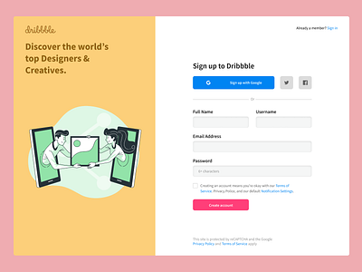 Dribbble sign-up page branding design ui ux