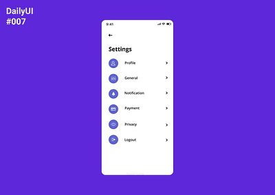 Settings 007 app dailyui design settings ui ux