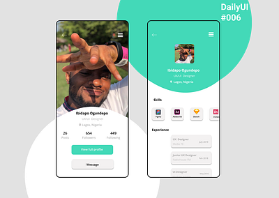 User profile 006 app dailyui ui ux wireframe