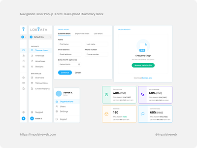 Navigation | User Popup | Form | Bulk Upload | Summary Block bulk upload form navigation summary block ui elements user popup