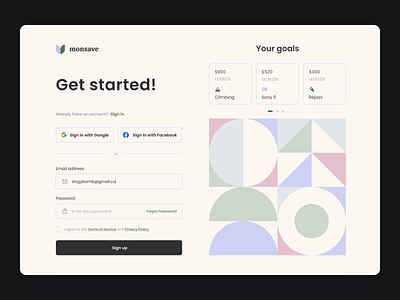 Sign up | Save money black color design design product goals green illustration registration save sign up ui ui design ux ux design uxui web design