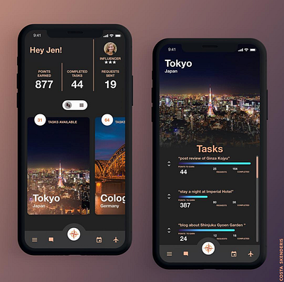 global task app adobe xd app city influencer photoshop travel ui