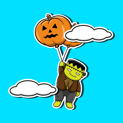 Frankenstein Holding Pumpkins Balloon 3d animation app branding design graphic design illustration logo vector