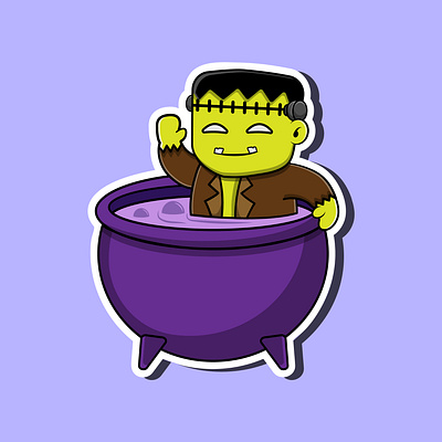 Frankenstein bathing on slime 3d animation app branding design graphic design illustration logo vector