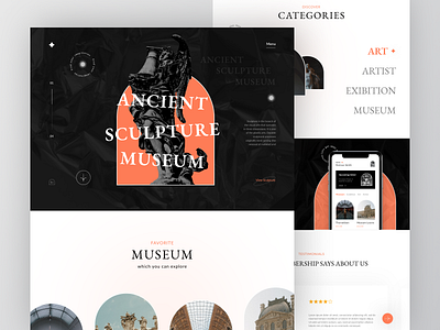 Ancient Sculpture Museum - Landing Page Exploration 🏛 ancient antiquity art clean design history landing page landingpage monochrome museum museum landing page museum webiste orange sculpture ui web app web design website website design website ui