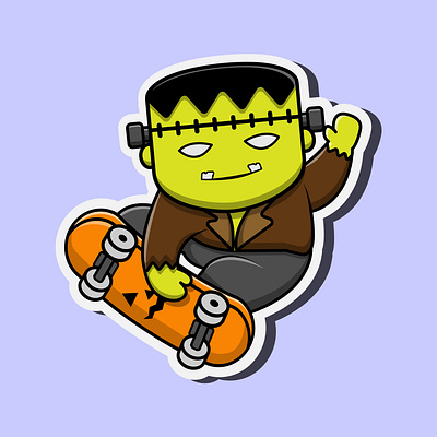 Frankenstein Playing Skateboard 3d animation app branding design graphic design illustration logo vector