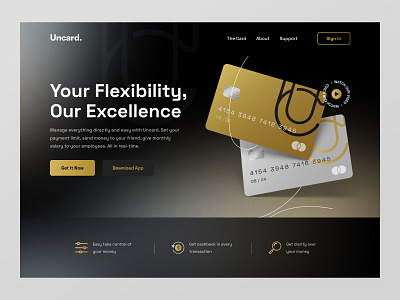 Uncard - Banking Website bank banking credit card dark finance fintech gold gradient hero landing page payment ui design ux design web web design website