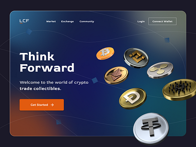 Crypto Landing Page | Hero Section | Coins 3D 3d 3d illustration bold concept crypto dark theme futuristic hero section illustration landing page massive maya modular polygon render retro trend trending ui