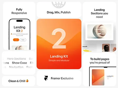 Landing Kit 2 • Framer Exclusive framer framer template landing landing kit 2 landing page ui ui design ui kit ux