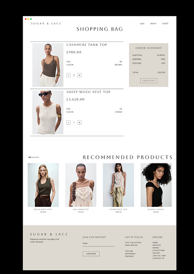 Sugar & Lace – Luxury E-Commerce Shopping Cart Ui Figma Design app branding cart design figma graphic design illustration logo minimalistic motion graphics popular product design shopping site trending ui ux vector website