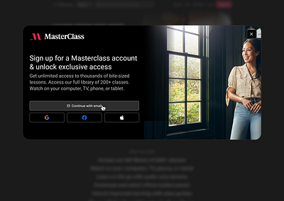 Reimagined MasterClass sign up login masterclass modal sign up ui ux visual design