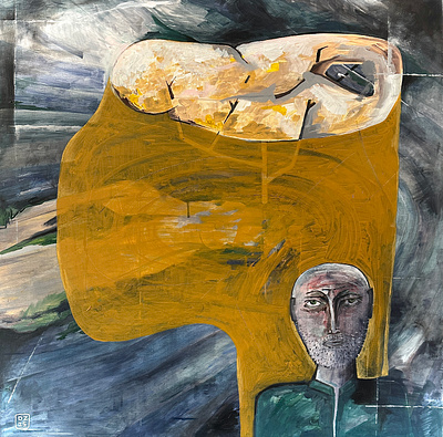 Na ostrově ..., akryl na plátně, 100 x 100 cm, 2025