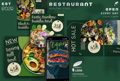 FLEAS - HEATHY FOOD RESTAURANT branding design feed graphic design instagram instagram feed instagram mockups instagram puzzle logo ui voucher