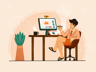 Workolor Illustration absurd character clothes company concept content freelancer fullcolor graphic design illustration illustration ui meeting outfit pant project retro sketching warm wfh work