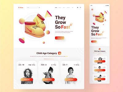 KidShoe Landing Page - Exploration 3d image branding clean design gradient kid shoes landing page mobile design moders ui design uiux designer user interface user interface design web design website