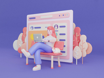 Instagram desktop 3d illustration 3d 3d art 3d character app bench blender c4d cat character desktop illustration illustrator instagram notebook photoshop render travel ui ux web