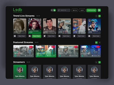 Streamer Database Web Player UI/UX Design case study design figma modern prototype sketch stream streamer twitch ui ui design user experience ux ux design web design website wireframe xd youtube