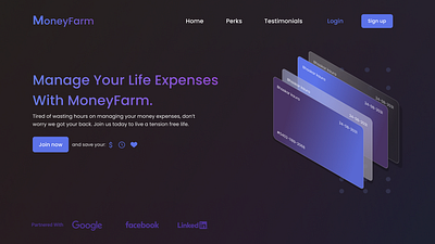 MoneyFarm Glassmorphism UI UX Landing Page black credit design figma ui ux