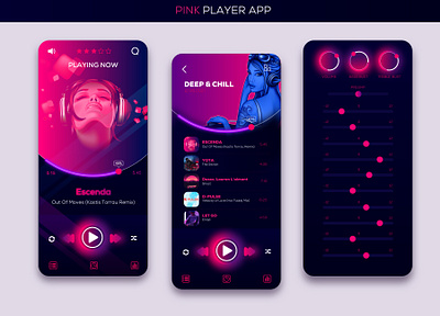 Pink Player app app design graphic design music music player skin pink color player ui ux vector