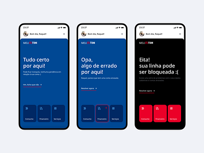 Third Challenge - Concept Design for TIM Mobile app cards carrier design system meiuca mobile shortcuts tim ui ux