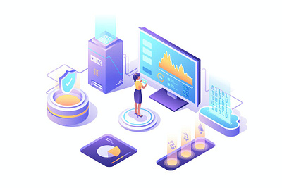 Cryptocurrency Isometric Vector Illustration 3d 3d animation 3d art 3d illustration app coin computer crypto cryptocurrency data digital figma flat graphic illustration isometric page people sketch system