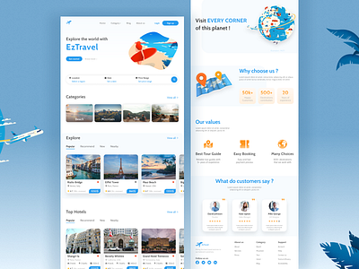 EzTravel - Travel Landing Page ✈️ booking booking app interface landing page travel travel booking travel dashboard travel landing page travelling trip ui ui design uiux user interface ux ux design vacation web design website