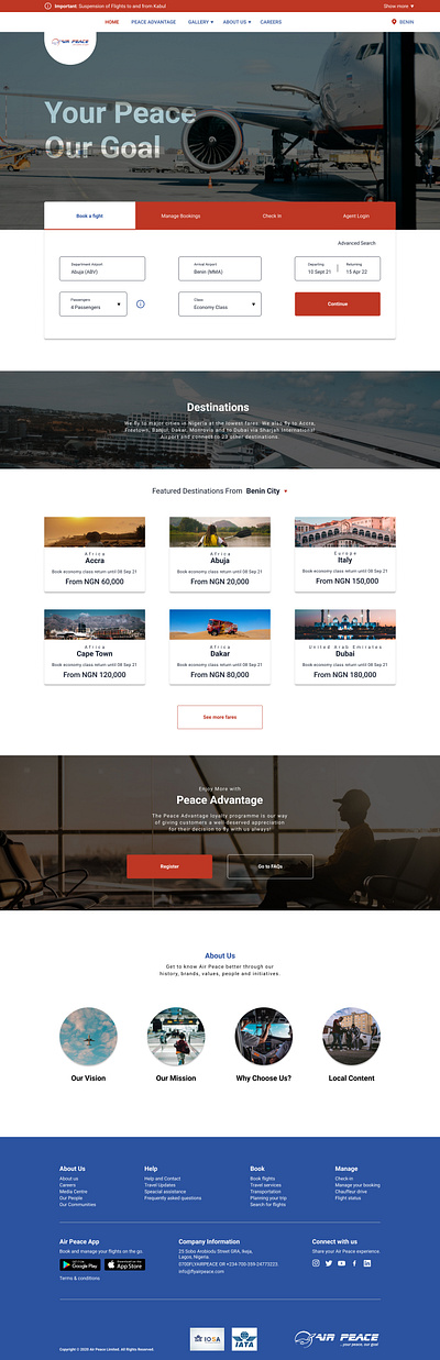 AirPeace Homepage redesign branding graphic design ui