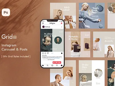 Grid - Instagram Carousel & Posts - by TemplateTrip branding carousel ecommerce electronics fashion instagram instagram carousel post template instagram post template instagram story template mockup modern photoshop post template templatetrip ui ui templates