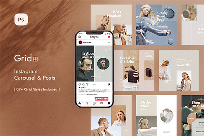 Grid - Instagram Carousel & Posts - by TemplateTrip branding carousel ecommerce electronics fashion instagram instagram carousel post template instagram post template instagram story template mockup modern photoshop post template templatetrip ui ui templates