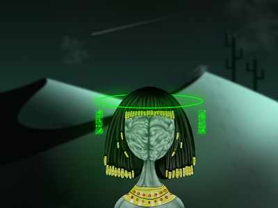 Brain of Egyptians 2d adobe phtoshop aliens art brain cartoon character draw girl green illustration job line photoshop psd space woman