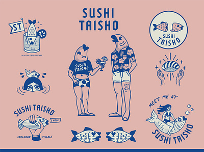 Sushi Taisho branding california cheeky cute design fish graphic illustration logo sushi sushijoint vector