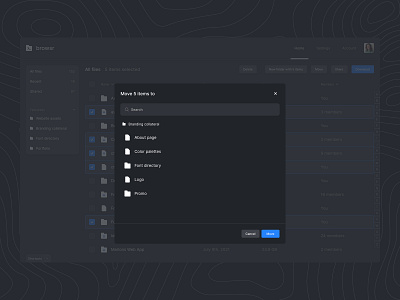 Browsr - File browser browser browsing dark dark mode design developer developers file files folder folders list location move moving navigation tool ui user ux