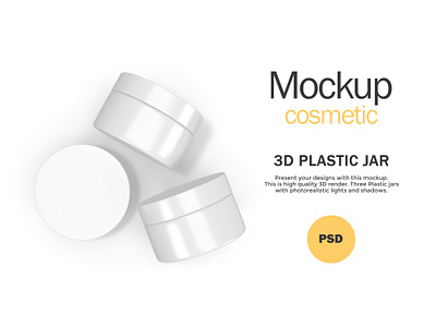 3D Glossy Plastic Jars - PSD Mockup 3d 3d render beauty blender 3d cosmetic cream glossy jars mockup package photoshop plastic product psd skin care smart object template