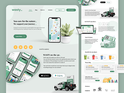 Landing Page - Wasty. | UX/UI Design clean habits homepage landing page landingpage recycle recycling ui ux web web design website