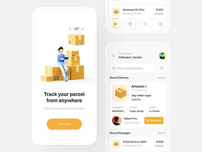 Parcel Tracking courier app delivery interface logistics minimal design mobile mobile app mobile uidesign packge parcel parcel app parcel delivery parcel tracking piqo design product shipping track tracking tracking parcel transport
