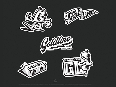 Gold Line Tattoo Studio art badges branding character design gold illustrator ilustracion ipad lettering logo merchandise nayarit stickers studio tattoo tatuaje tepic type vector